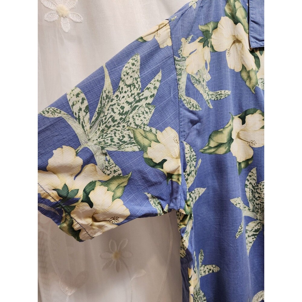 Bermuda Bay Men XL Blue Green Leaf Shirt Button Silk Tropical Vaca Hawaiin Aloha - Picture 3 of 14